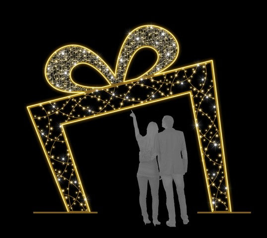 12 FT X 12 FT Warm White LED Gold Gift Box Photo Op