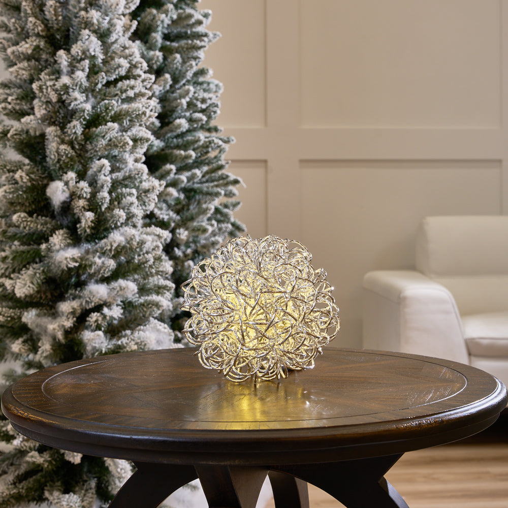 8" Silver 40LED Warm White Lamp Ball