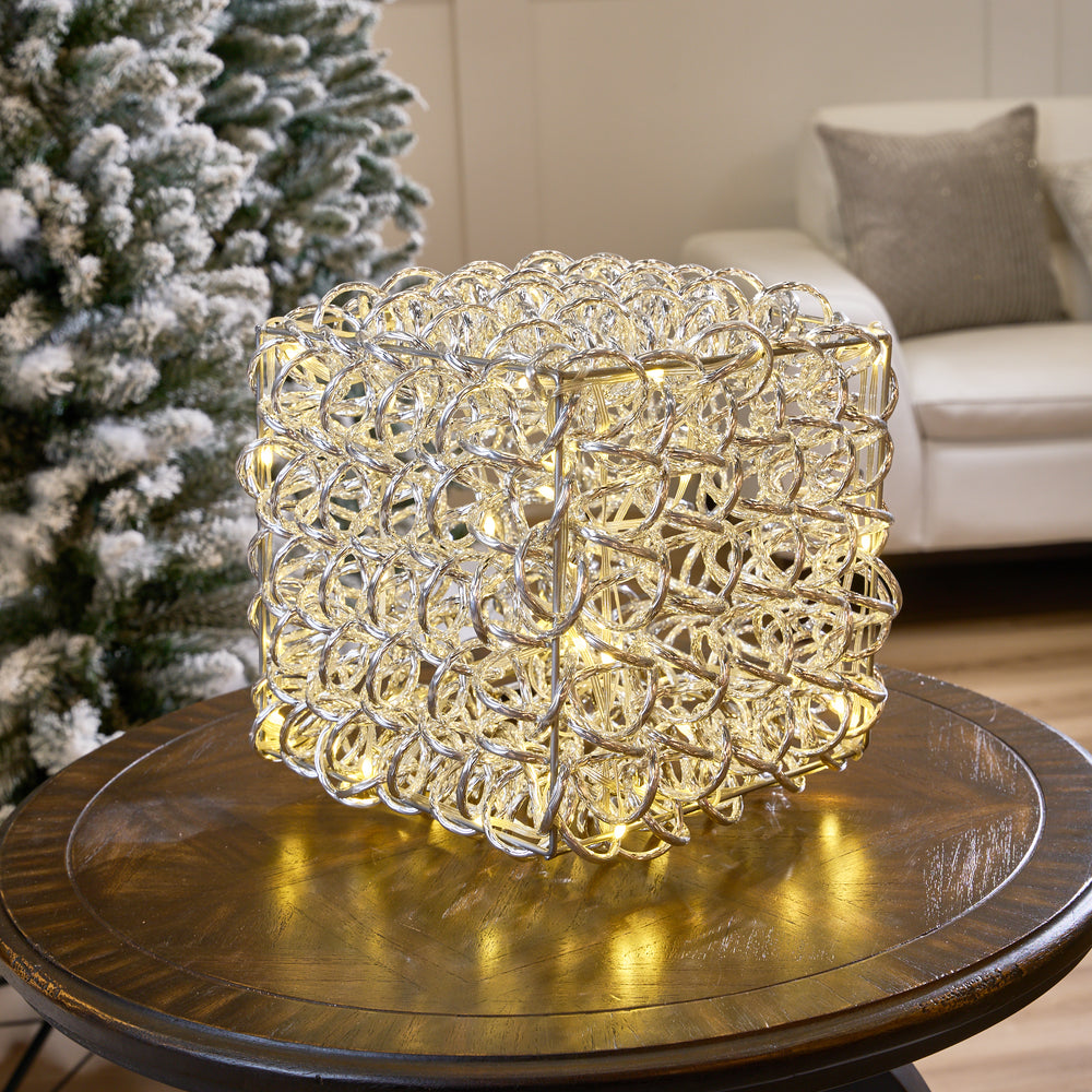 11" 100 LED Warm White Silver Cube