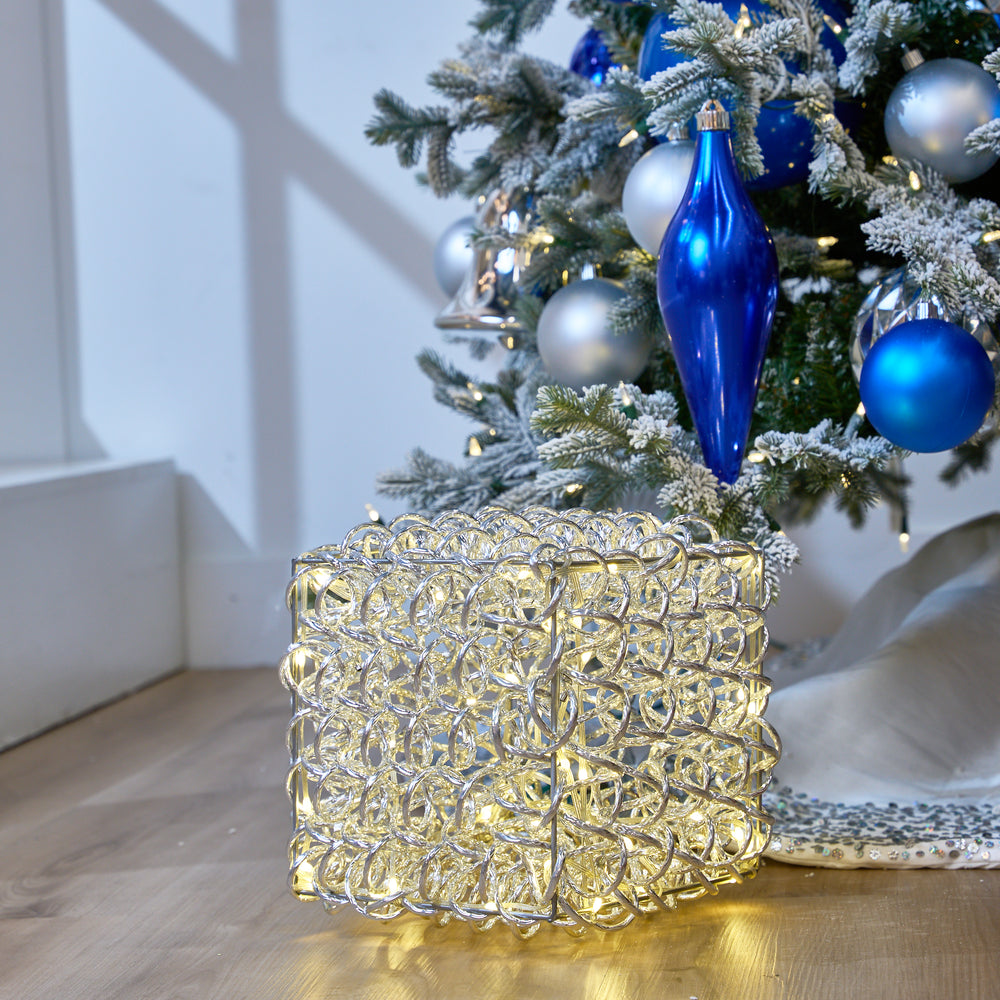 11" 100 LED Warm White Silver Cube