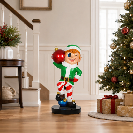 3 FT Elf Boy Holding Ball Ornament