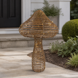 35" 72 LED Warm White Brown Wicker Mushroom