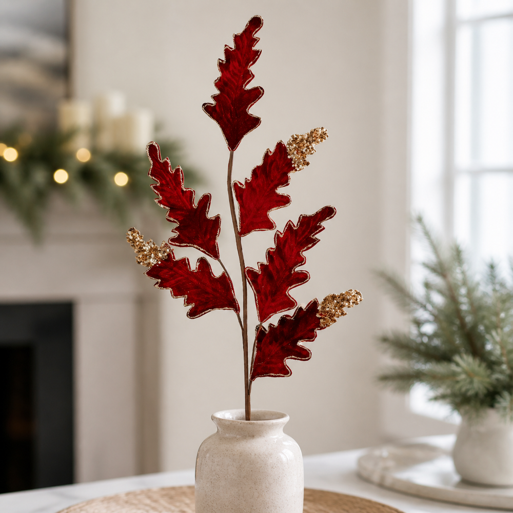 32" Burgundy & Gold Velvet Acanthus Spray