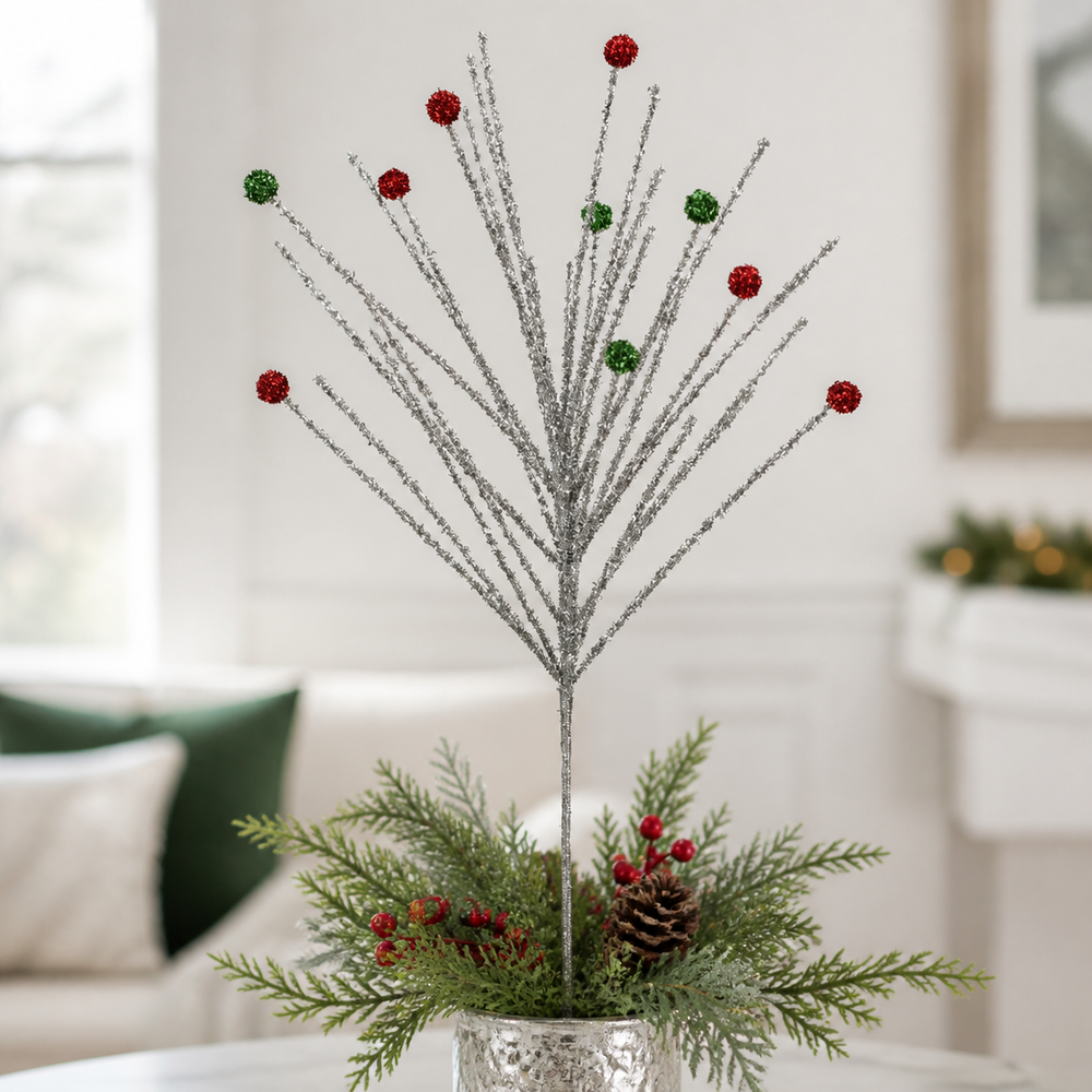 30" Silver Glitter Burst Stem
