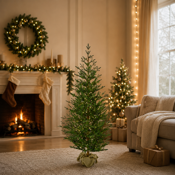 Sapling Spruce Burlap Tree Pre Lit Dual LED