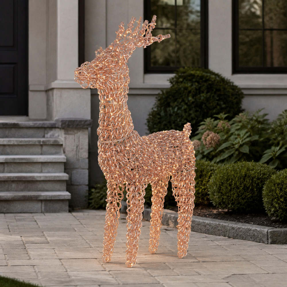 3.5 FT 800 Micro LED Warm White Rose Gold Reindeer