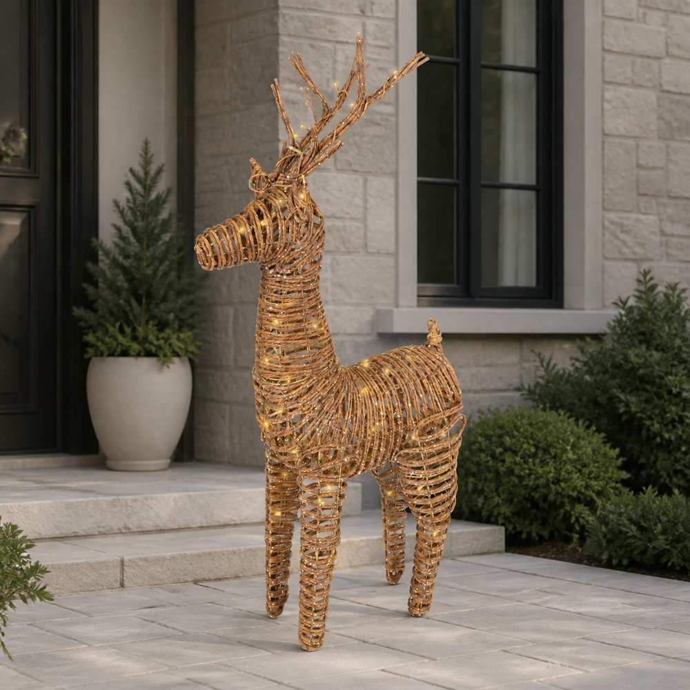 3.4 FT 72 LED Soft Warm Brown Wicker Standing Reindeer