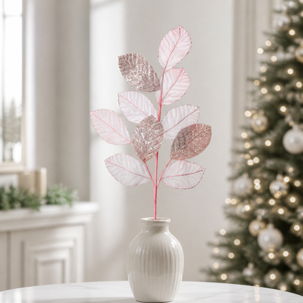29" Blush Pink Sheer Glitter Magnolia Spray