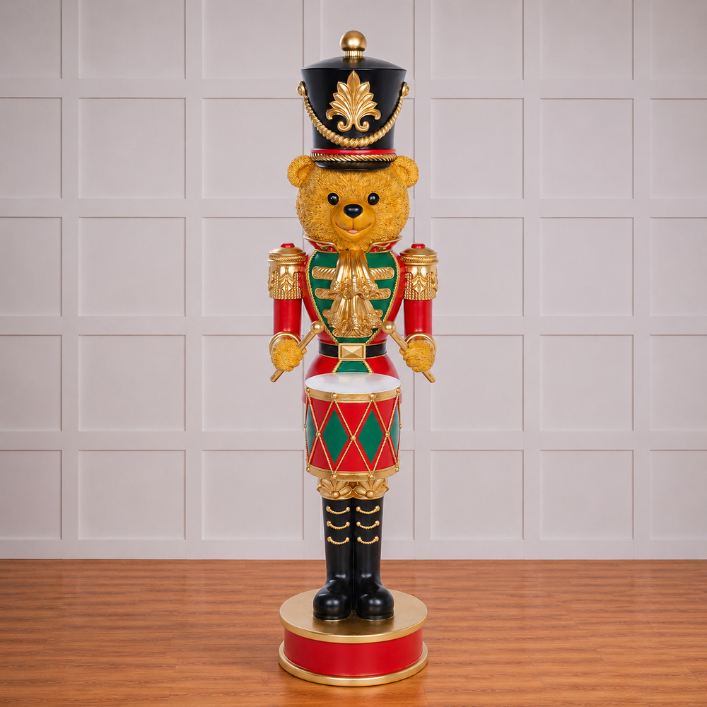 36" Red & Green LED Bear Nutcracker With Drum