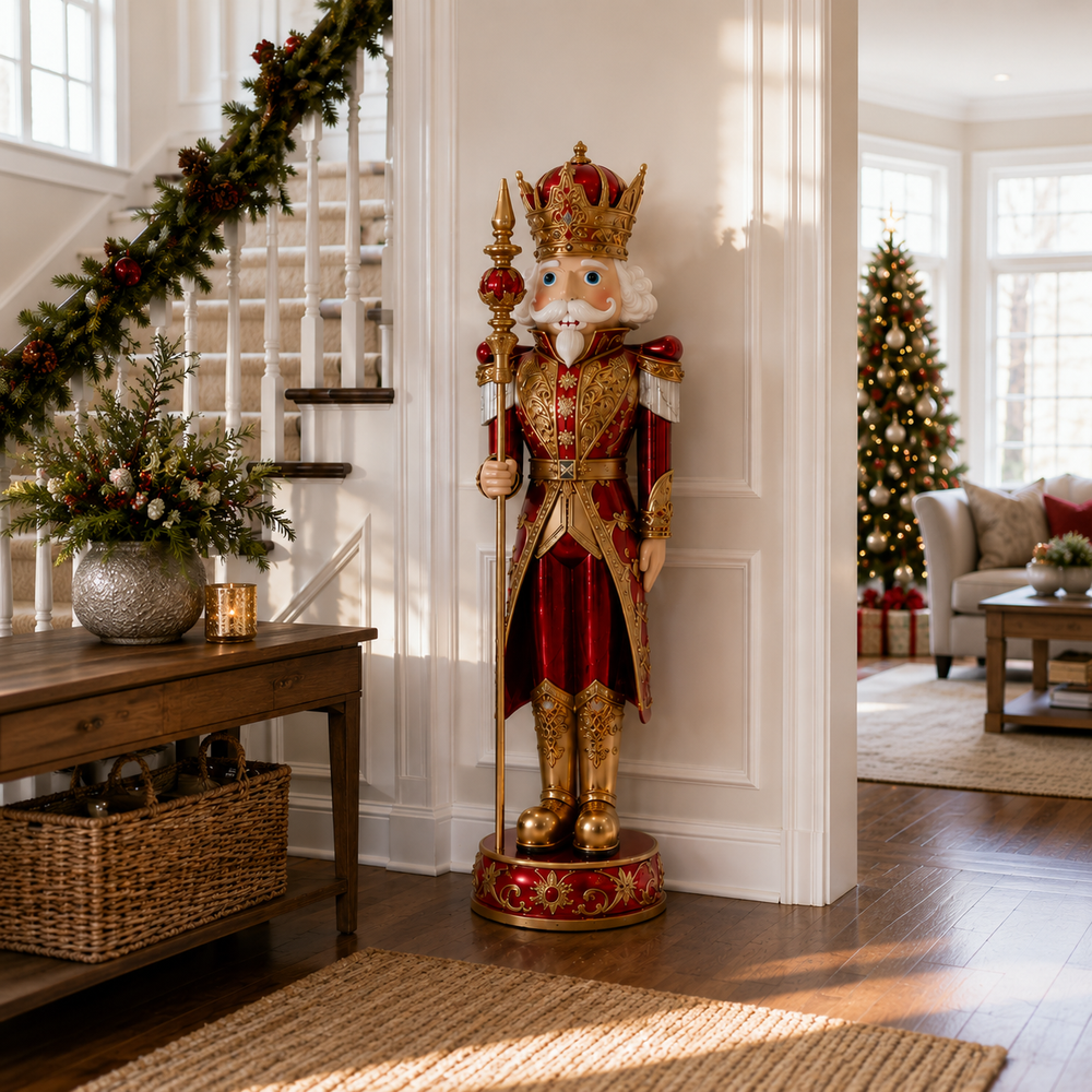 5 FT Metallic Red & Gold King Nutcracker With Staff