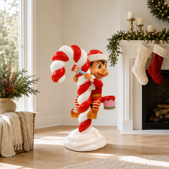 4 FT Santa Elf Painting Candy Cane