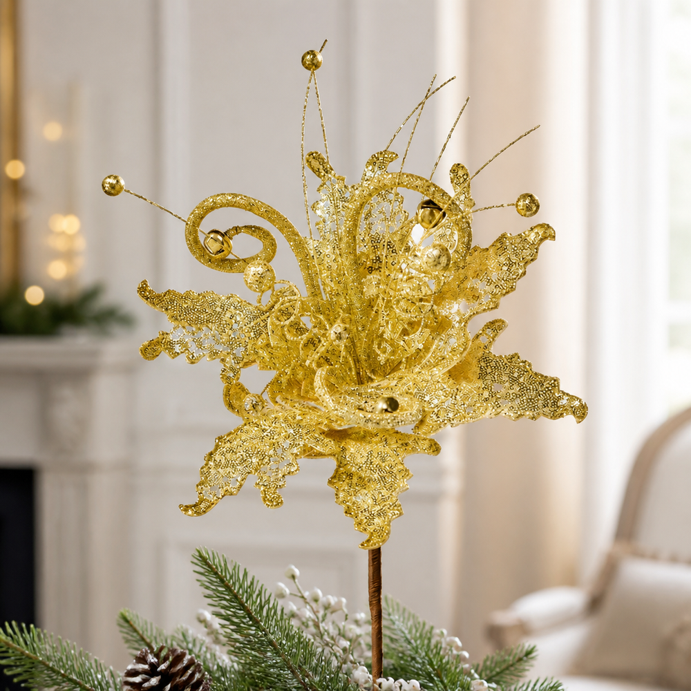 26" Fantasy Glitter Poinsettia Stem