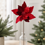 24" Velvet Glitter Poinsettia Stem