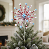 21" Frosted Peppermint Poinsettia Stem