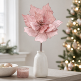 24" Blush Pink Velvet Glitter Poinsettia Stem