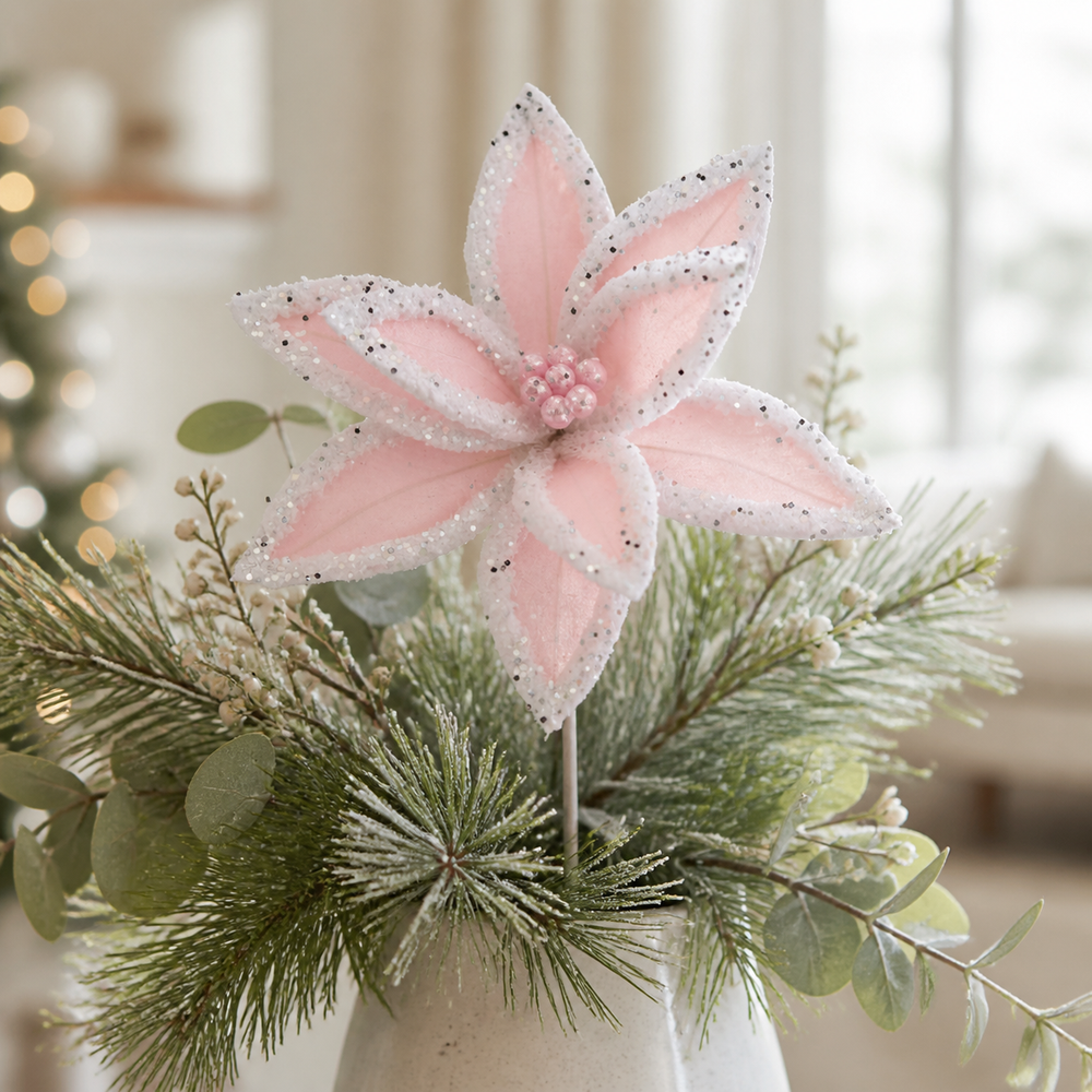 22" Winter Freeze Poinsettia Stem