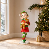 4 FT Lighted Standing Elf With Bear Battery Operated