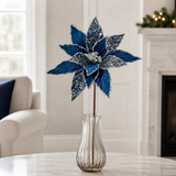 21" Midnight Blue Velvet Poinsettia Sequin Stem