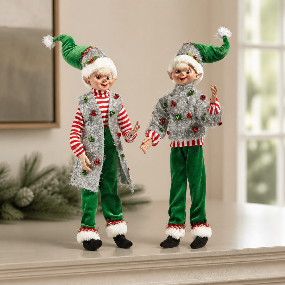16" Multicolor Christmas Party Elf Assorted Set Of 2