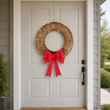 15" 48 LED Soft Warm Wicker Brown Wreath With Red Bow
