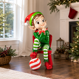 4 FT Lighted Sitting Elf On Chair Battery Operated
