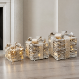 12" Warm White LED Rattan Gift Boxes Set Of 3