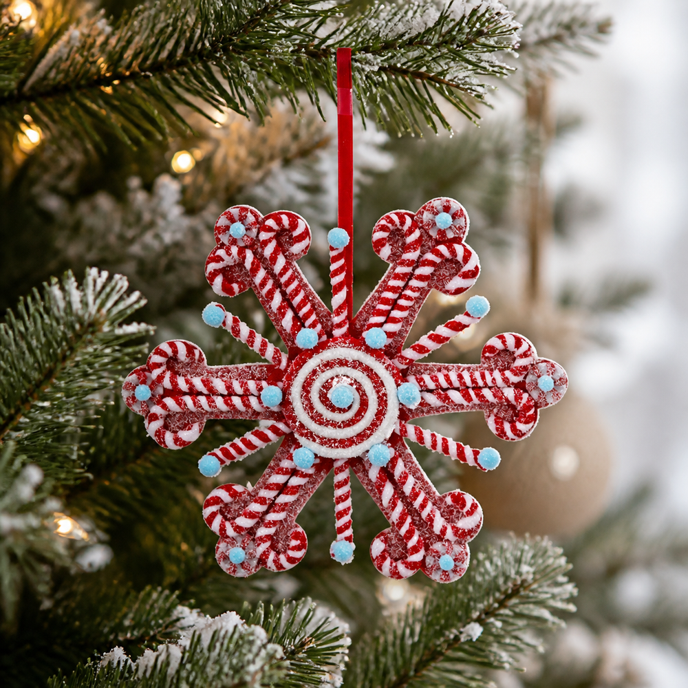 12" Frosted Peppermint Snowflake Ornament