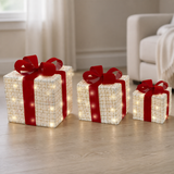 10" X 11" Micro Warm White LED Red & White Gift Boxes Set Of 3