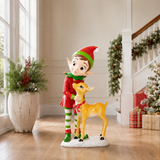 5 FT Lighted Standing Elf With Deer Battery Operated