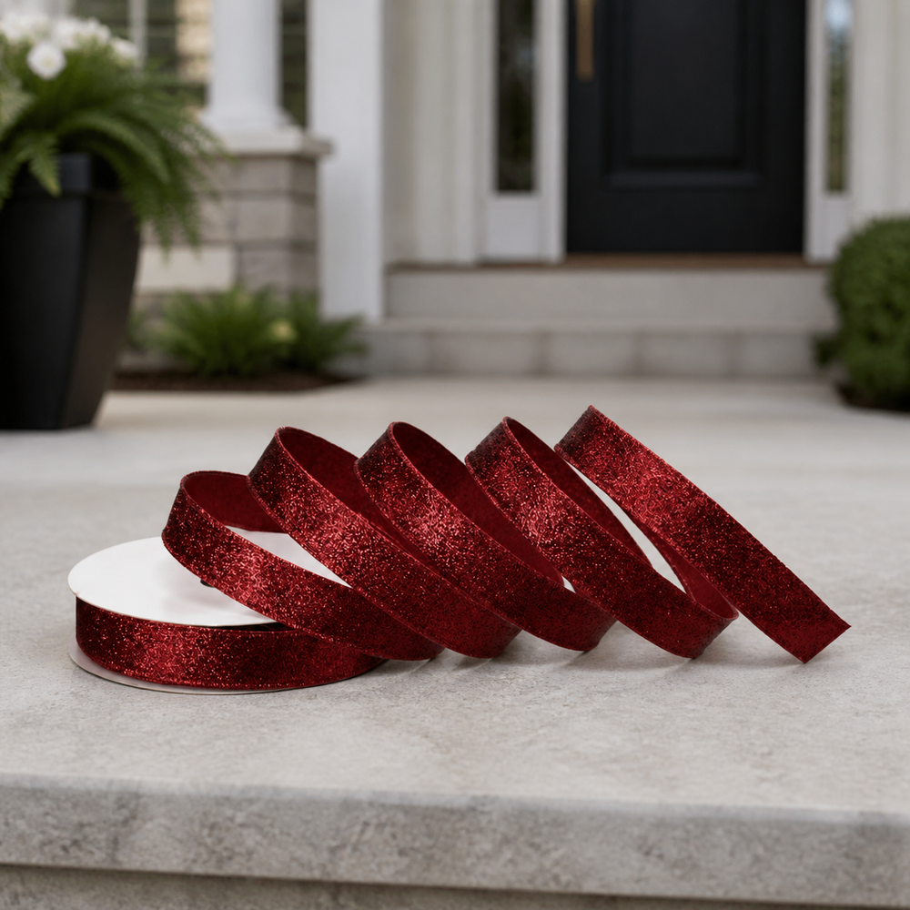 1" X 20YD Red Satin Glitter Ribbon