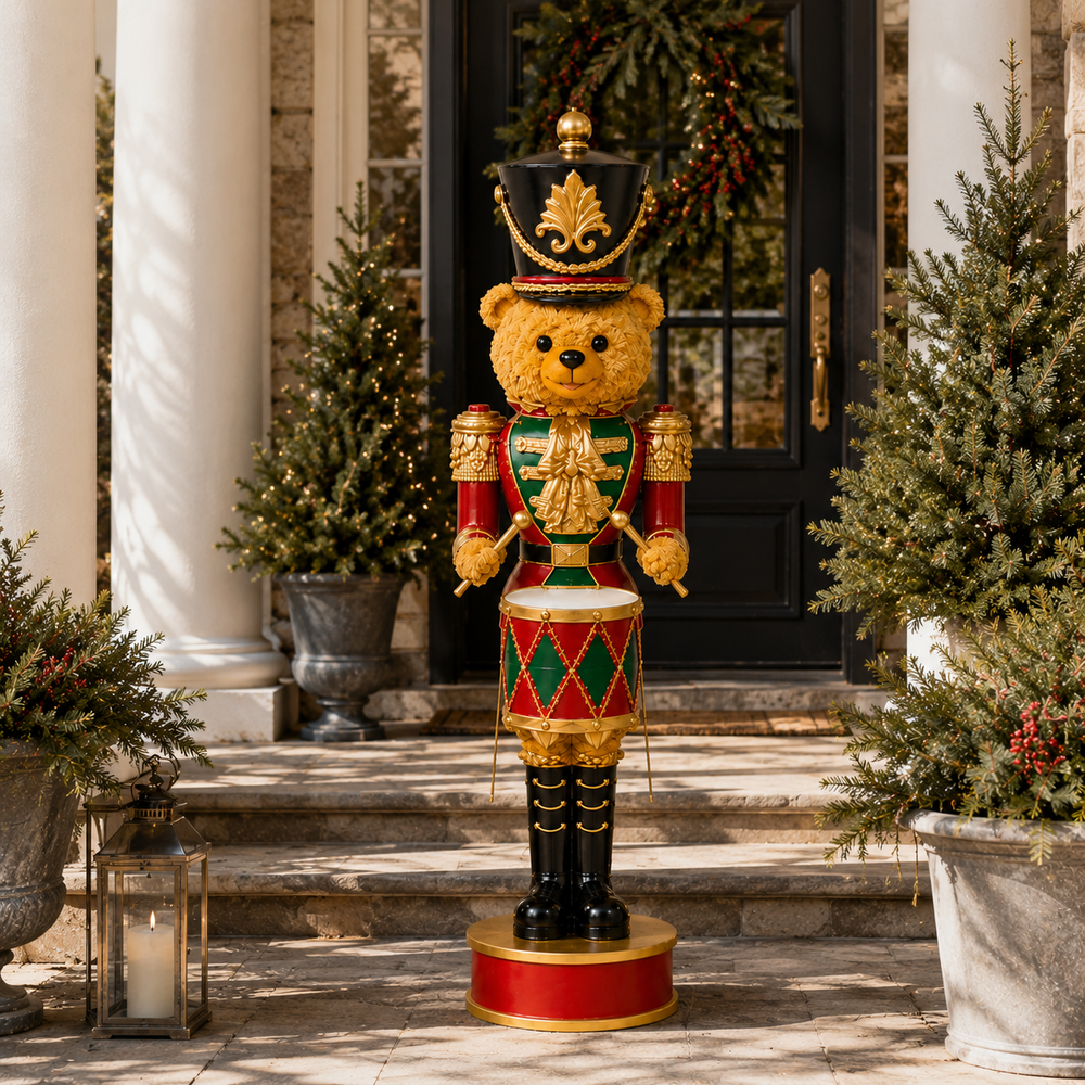 36" Red & Green LED Bear Nutcracker With Drum