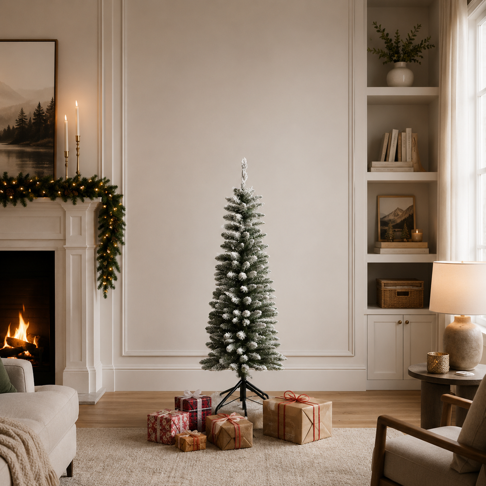 Snowy Pencil Pine Tree Unlit