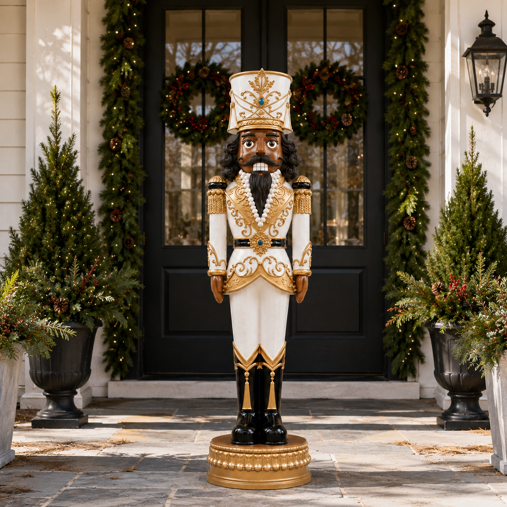 6 FT African American White & Gold Nutcracker