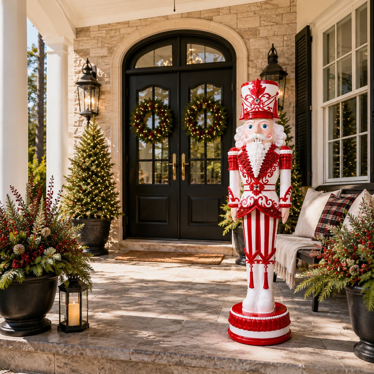 6 FT Red & White Stripe King Nutcracker With Music and Warm White LED Lights