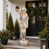 6 FT Silver & White King Nutcracker with Music & Warm White LED Lights