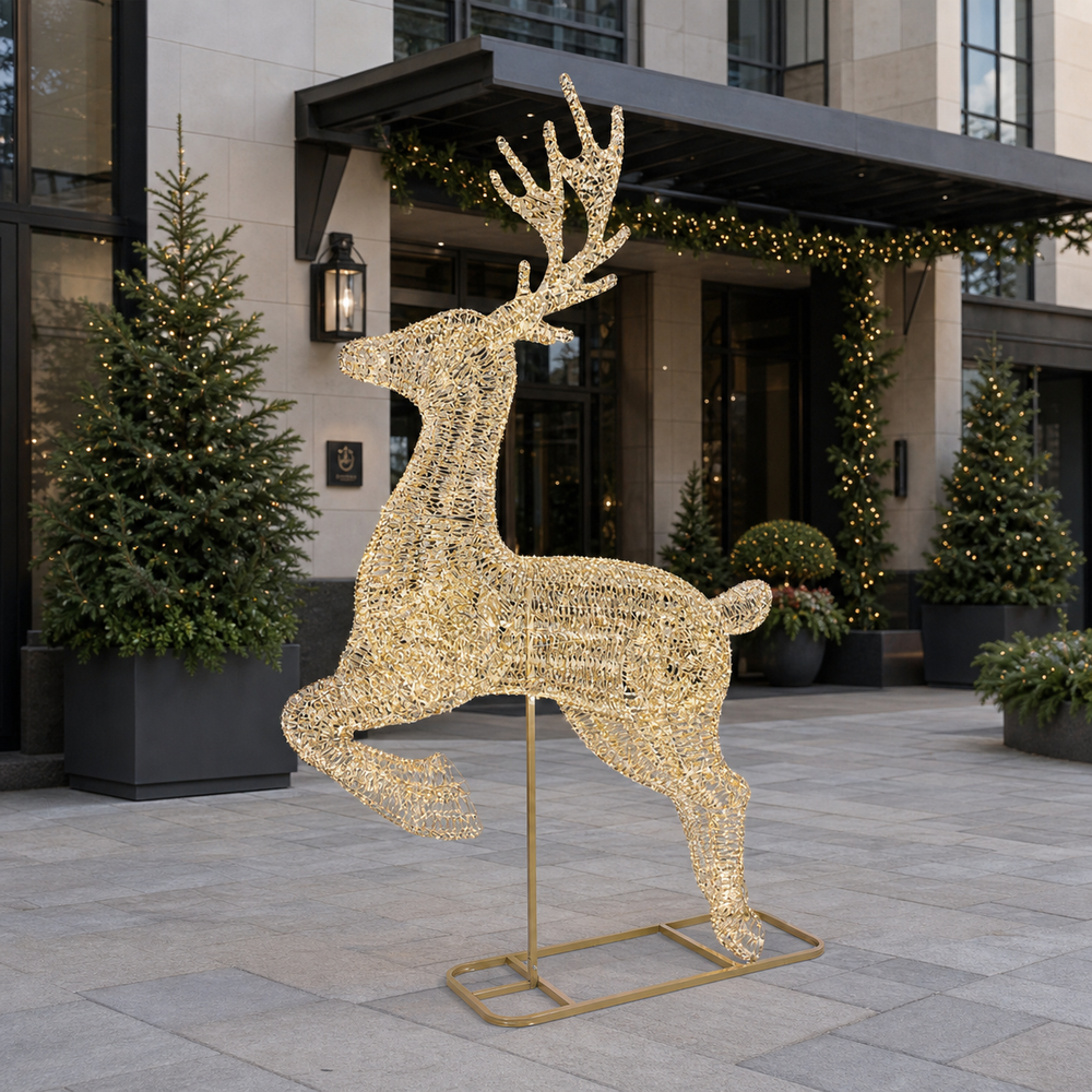 11 FT Gold Reindeer Micro Warm White LED
