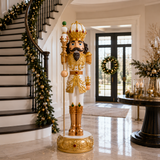 6 FT White & Gold King Nutcracker with Music & Warm White LED Lights
