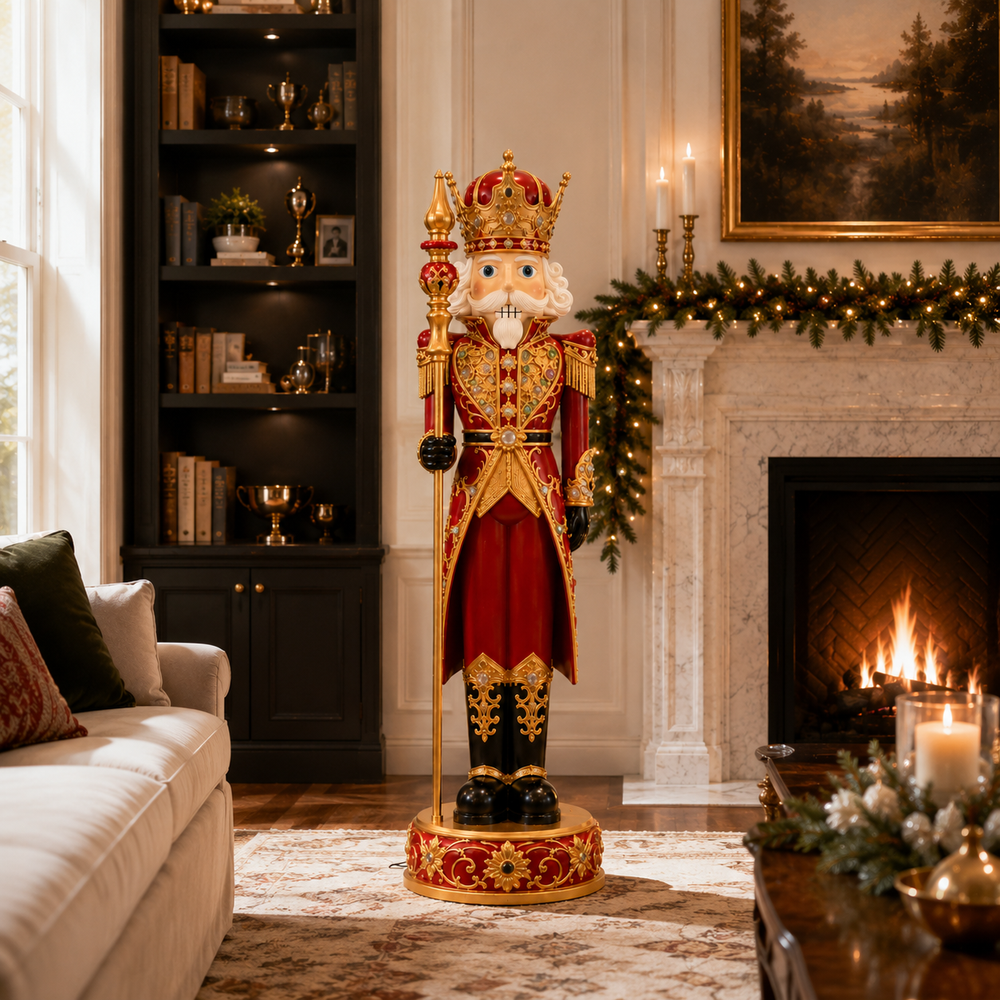 8 FT Red & Gold King Nutcracker with Music & Multicolor LED Lights