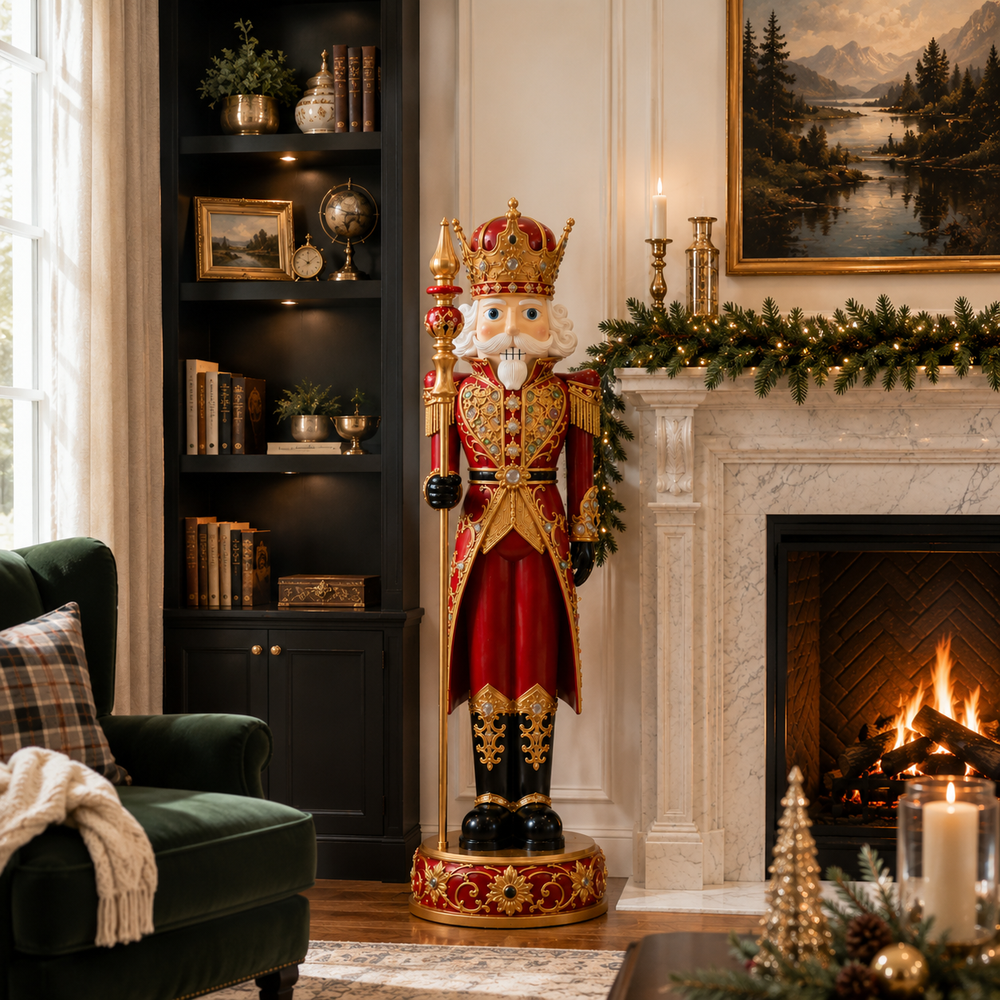 8 FT Red & Gold King Nutcracker with Music & Multicolor LED Lights