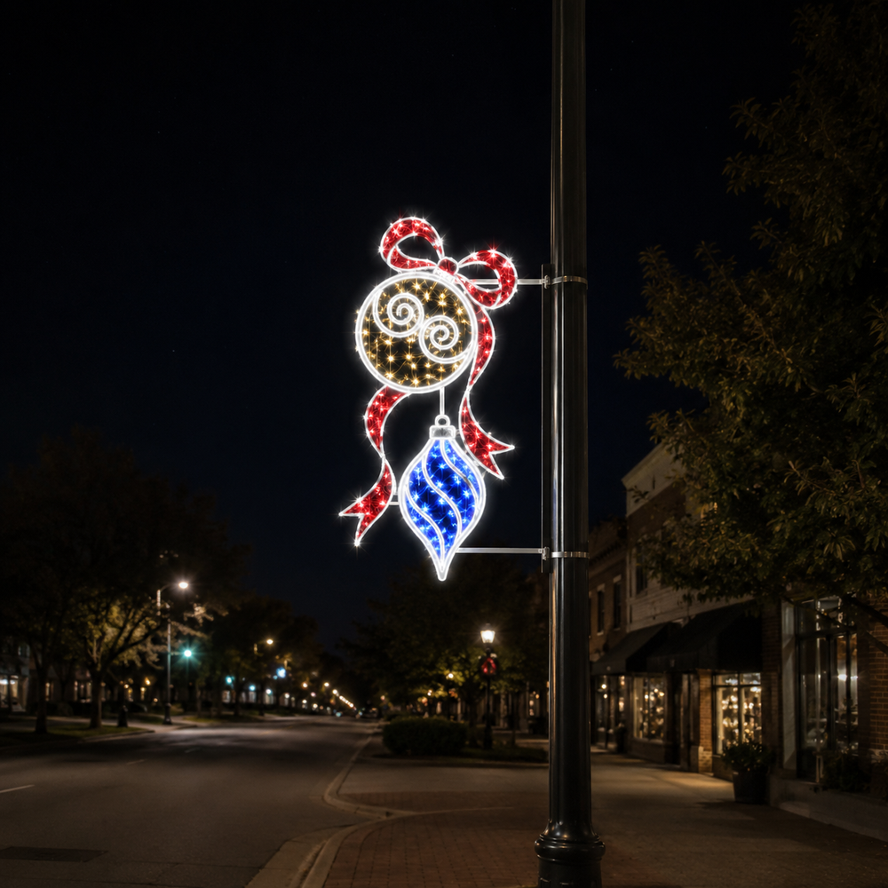 6 FT X 3 FT LED Warm White Gold & Blue Ornament Pole Banner