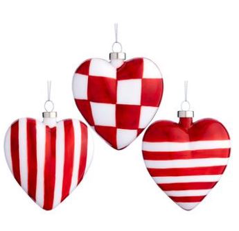 4" Red & White Heart Assorted Ornament