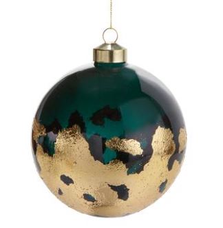 5" Teal & Gold Glass Ball Ornament