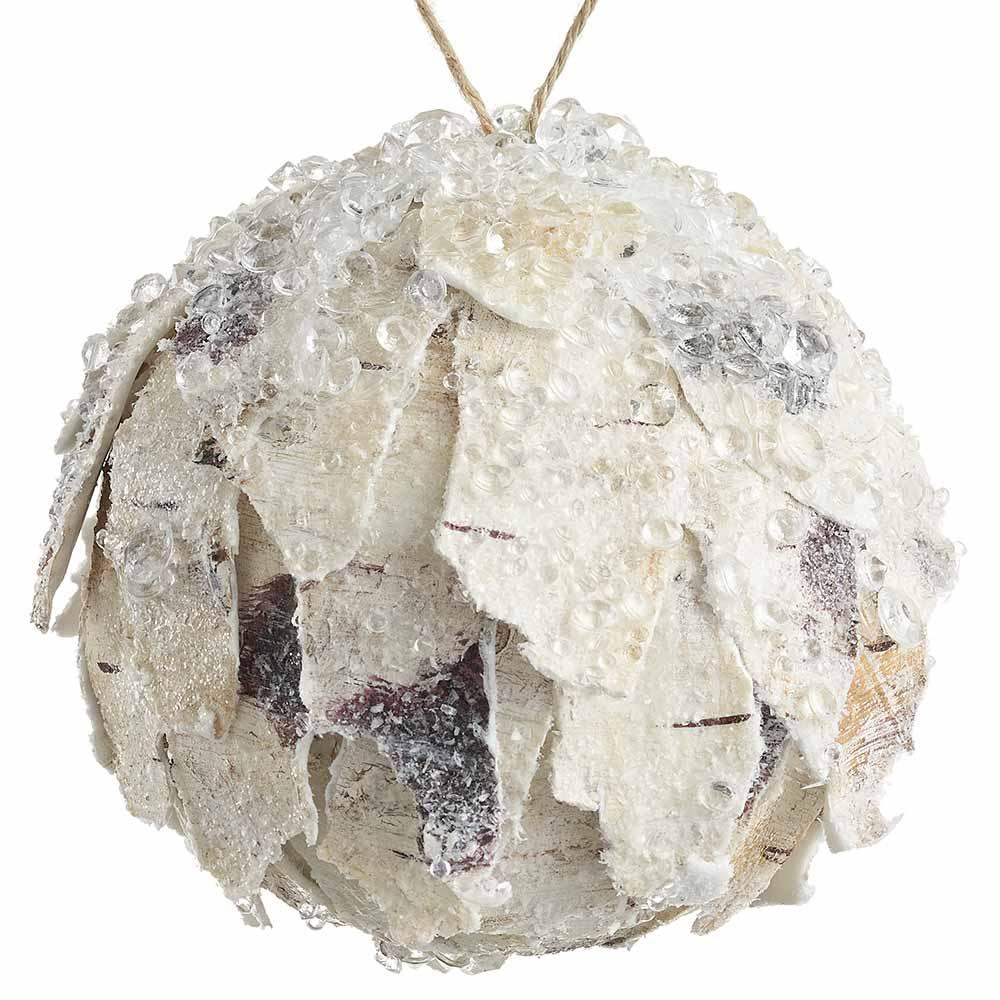 5" Ivory Beaded Birch Ball Ornament