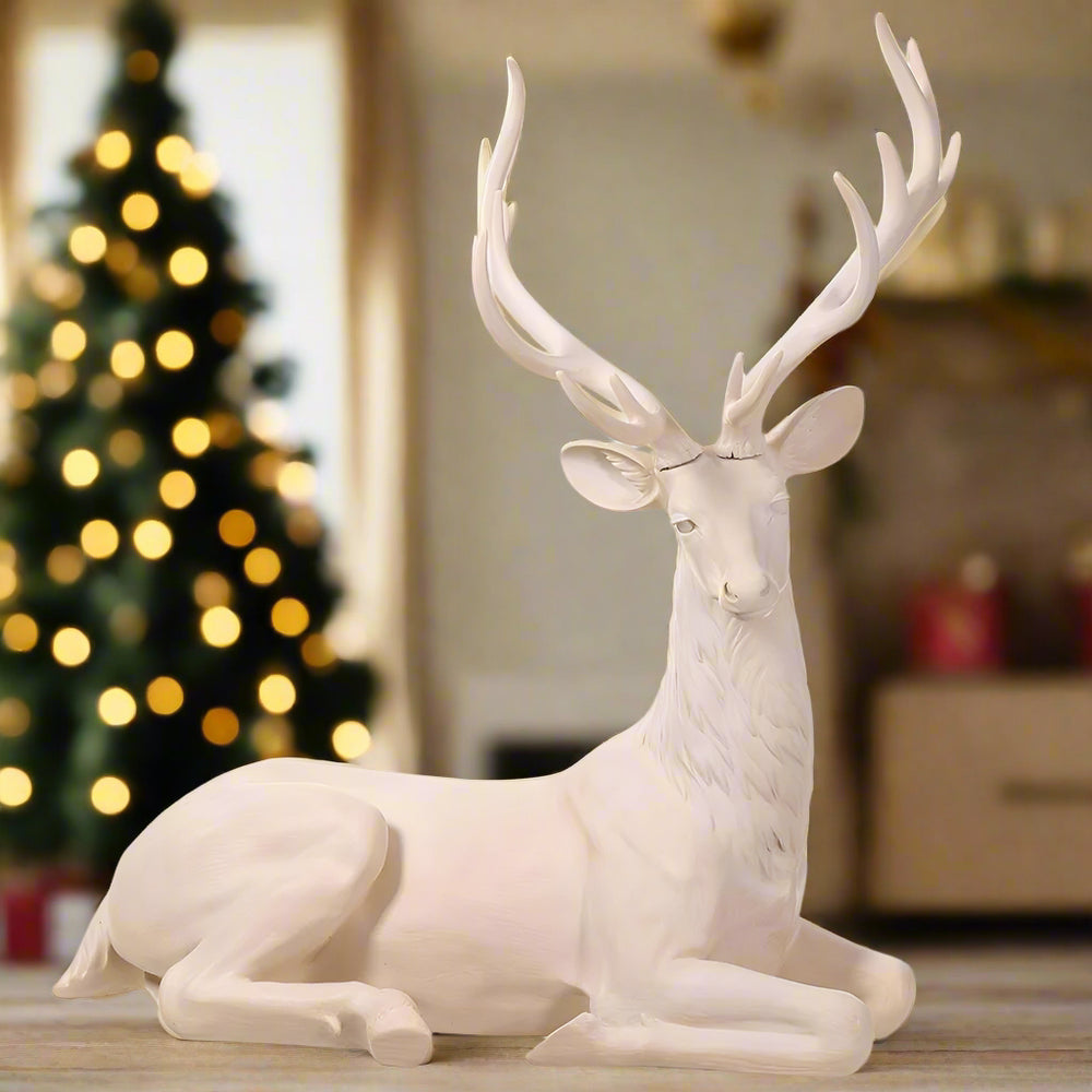 4 FT Ivory Beige Lying Reindeer