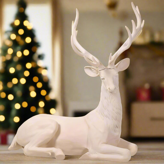 4 FT Ivory Beige Lying Reindeer