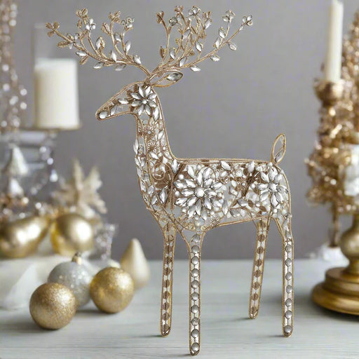 37" LED Gold Glitter Rhinestone Reindeer