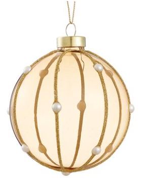 4" Tan Gold Glitter Pearl Glass Ball Ornament