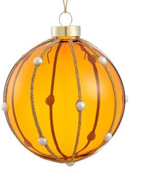 4" Amber Gold Glitter Pearl Glass Ball Ornament