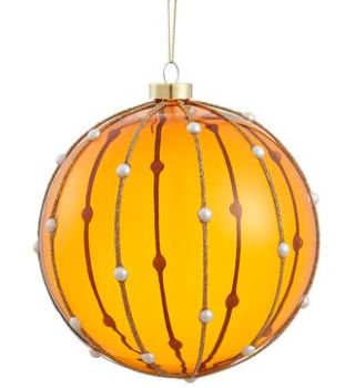 6" Amber Gold Glitter Pearl Glass Ball Ornament