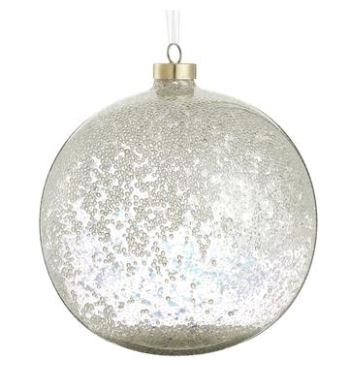 6" Clear Iridescent Beaded Glass Ball Ornament